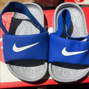 Nike Kids Blue and Gray Slide Sandals